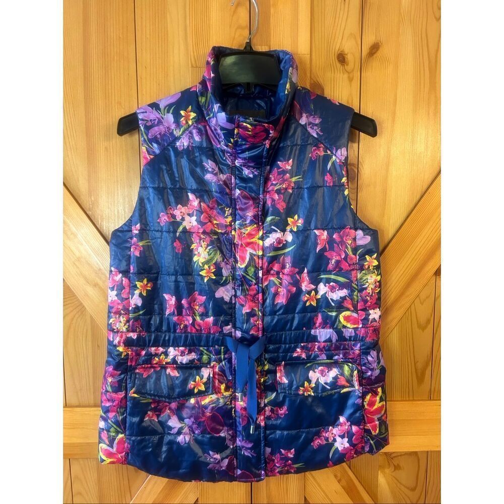 Tommy Bahama Blue Floria Estefan Aloha Full Zip Puffer Vest Size Small (5929)